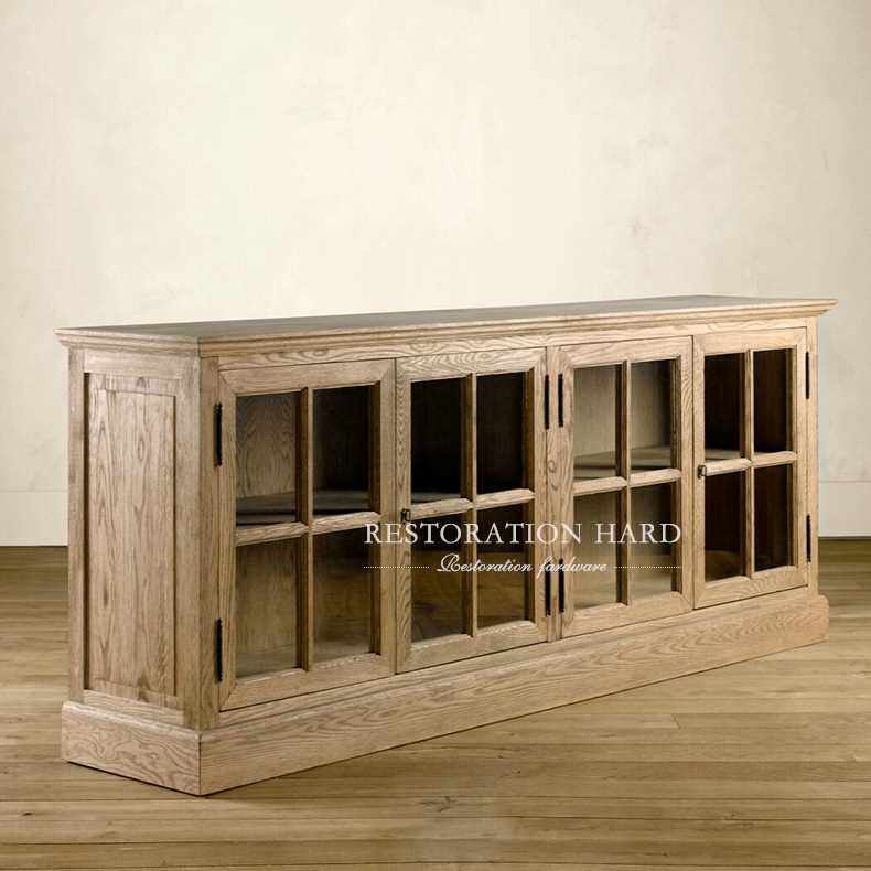 美式乡村/实木餐边柜/纯实木大板家具/原木做旧矮柜/边柜/地柜餐