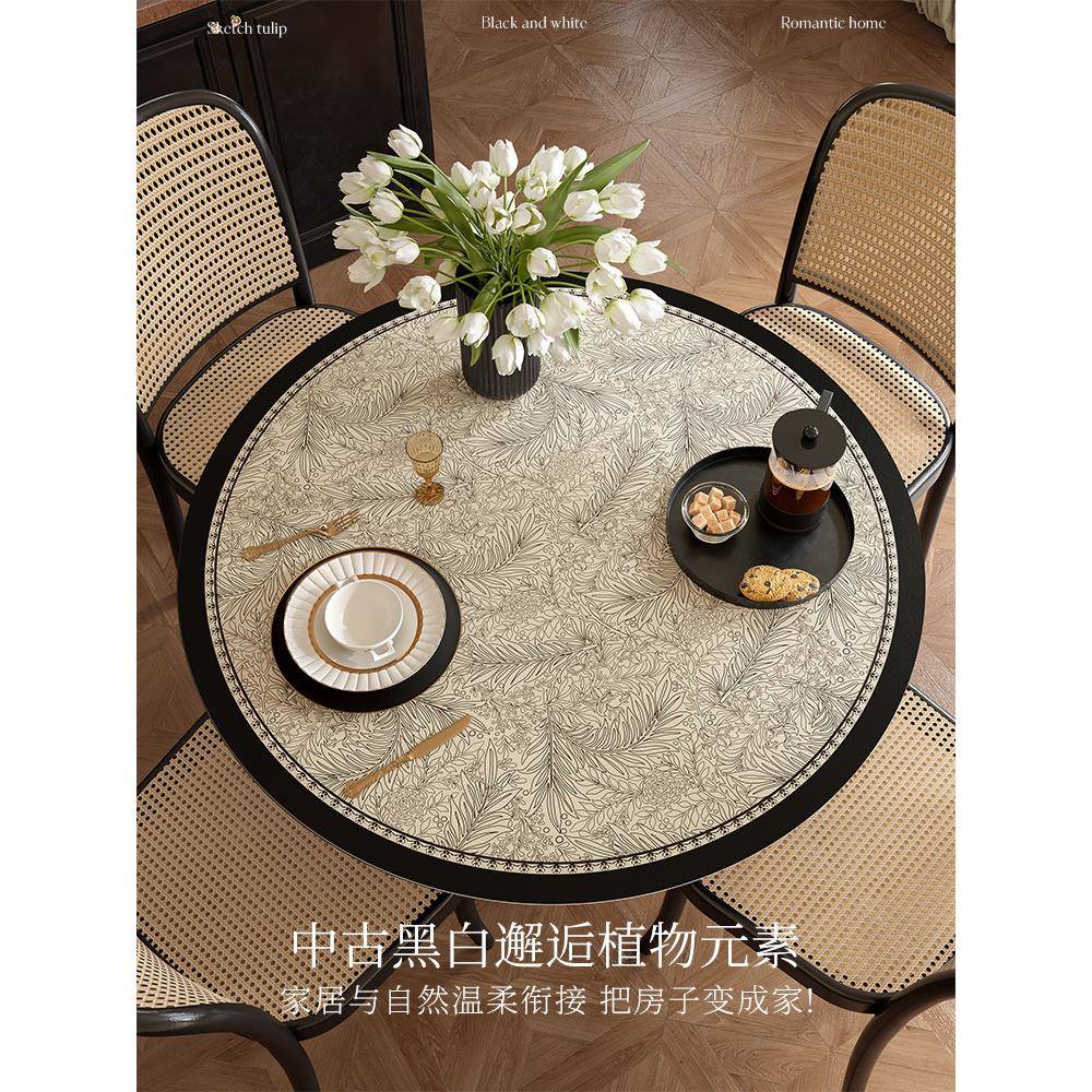 美式复古皮革圆桌垫防水防烫防油免洗轻奢感圆桌形ACZ垫垫子