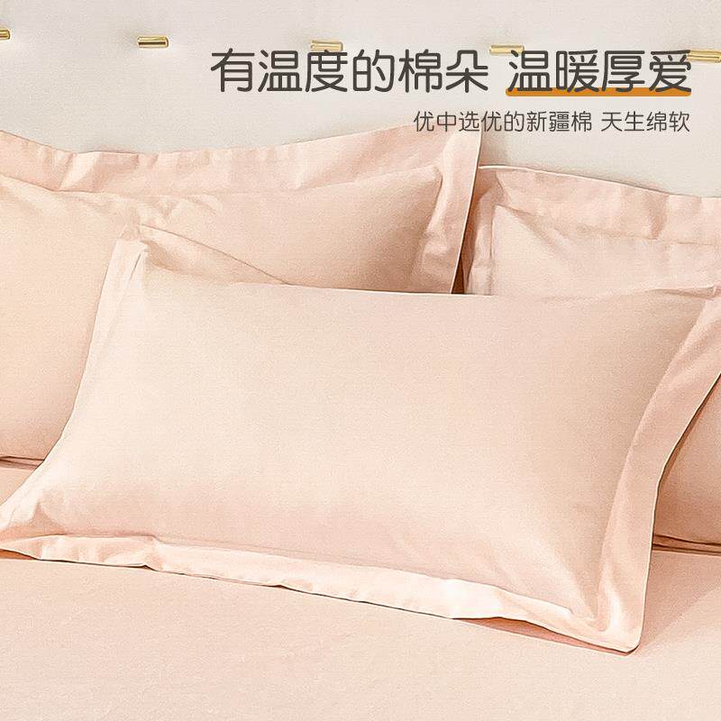 纯棉枕头套一对家用全棉磨毛枕套成人粉色枕罩纯色枕皮加厚整头冬