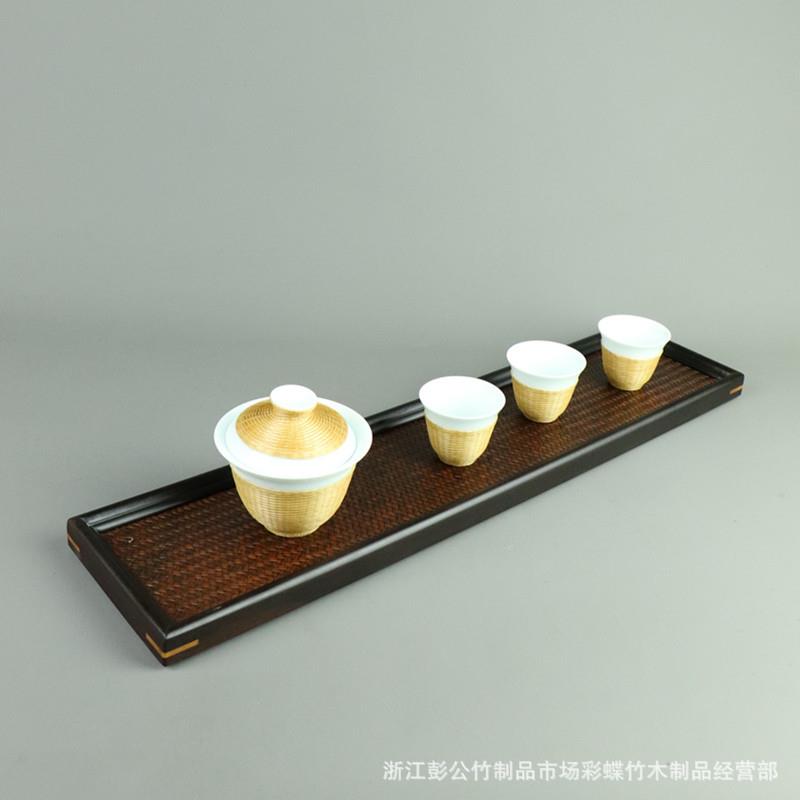 小竹制干盘茶泡盘两人用三面人用竹席编织简EWN易日式茶托盘小号