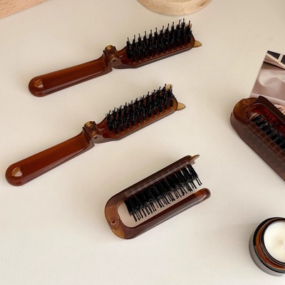折叠式猪鬃毛梳子便携旅行