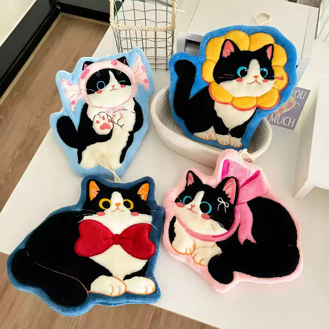 可爱猫咪擦手巾挂式超强吸水速干加厚毛巾手帕珊瑚绒手巾厨房卫生