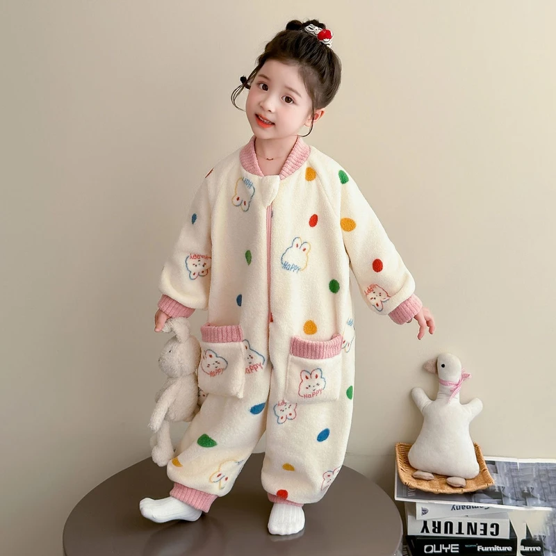 儿童连体睡衣珊瑚绒冬款女宝宝连帽加厚保暖爬行服冬季男童连身Y
