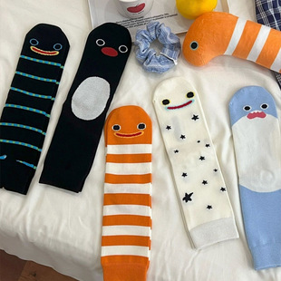 中筒袜子ins风可爱系卡通条纹袜 薄款 小红书同款 花园鳗袜子夏秋季