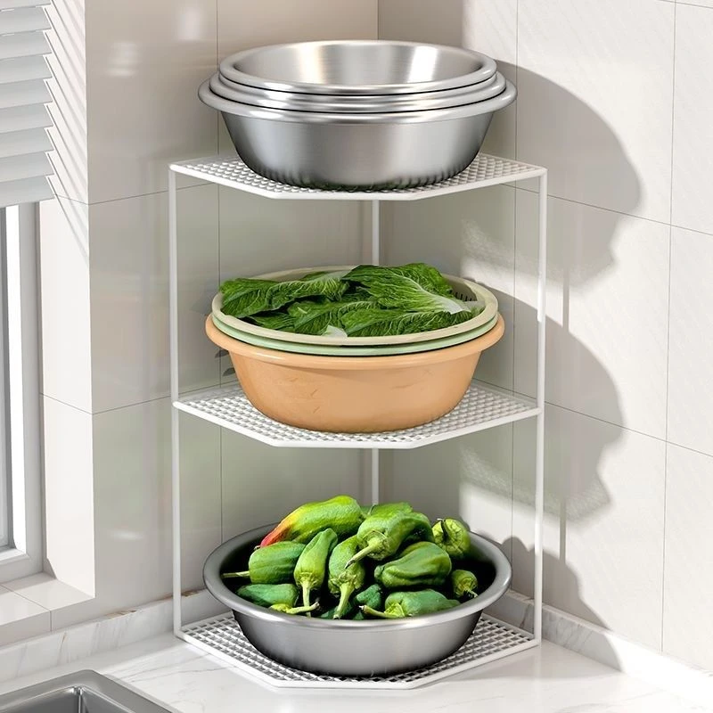 厨房锅架放锅三角架子锅具收纳水槽下转角落地台面家用多层置物架