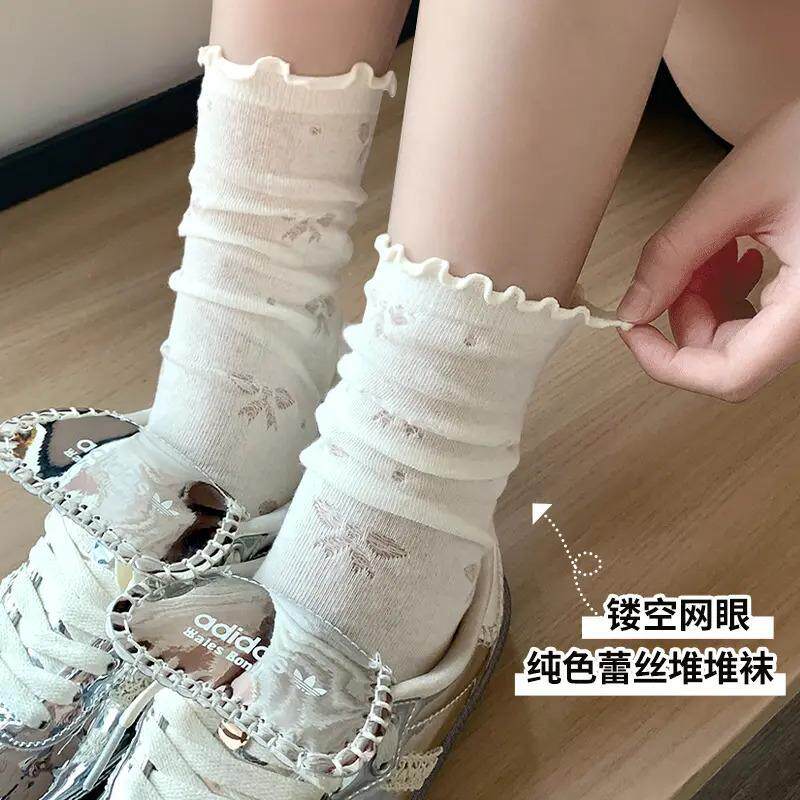 白色蕾丝袜子女夏季薄款中筒配小皮鞋玛丽珍芭蕾风女袜子透气Q