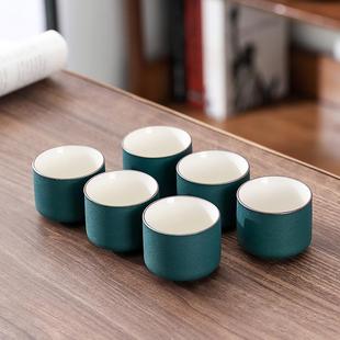 小茶杯6个纯色系路宝黑陶单杯家用喝茶简约茶具 功夫茶杯直筒日式