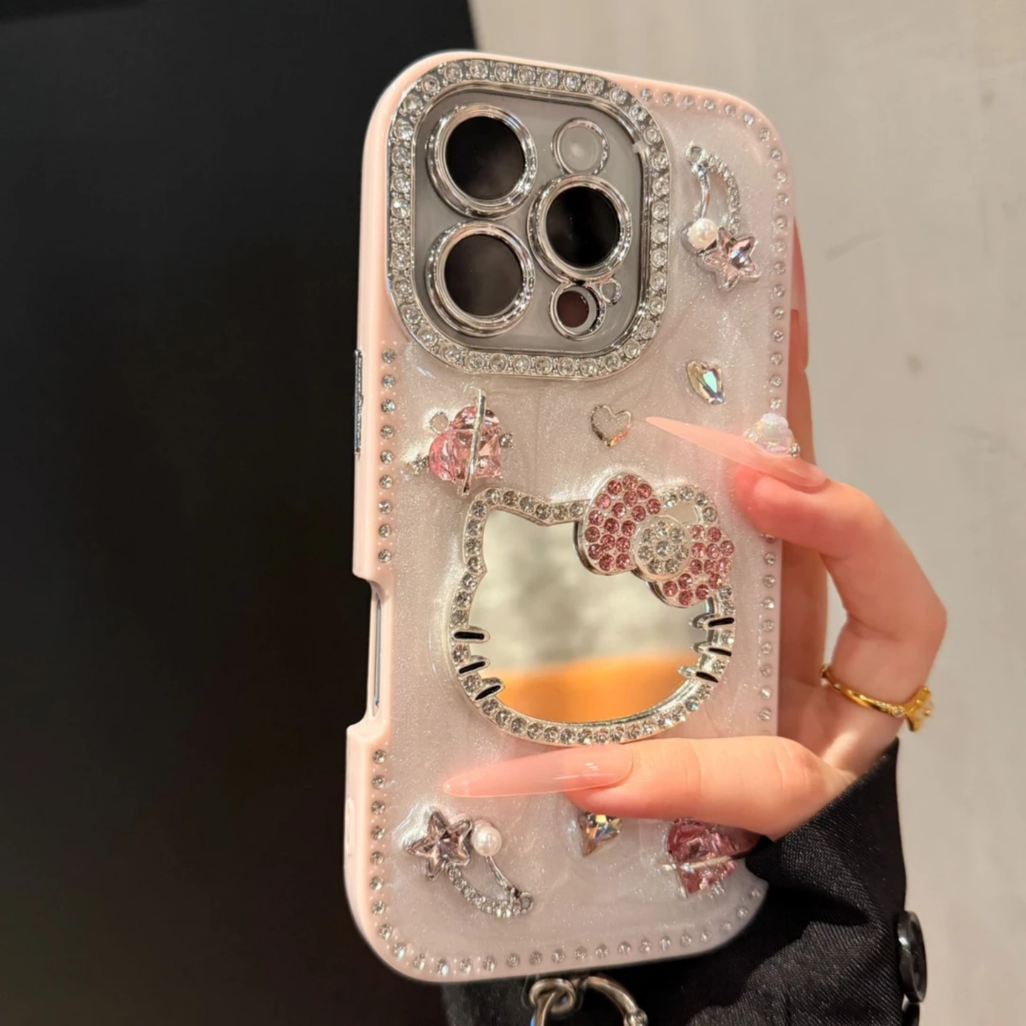 高级滴胶猫咪镜子适用苹果iPhone17promax多型号手机的精孔贝壳纹16pro手机壳15plus女款14promax可可爱爱13p