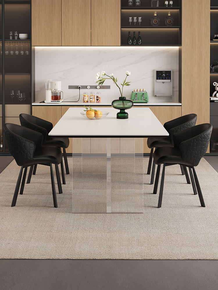 亚克力悬挂板岩餐桌和椅子组合小公寓，轻豪华，现代，简单，矩形