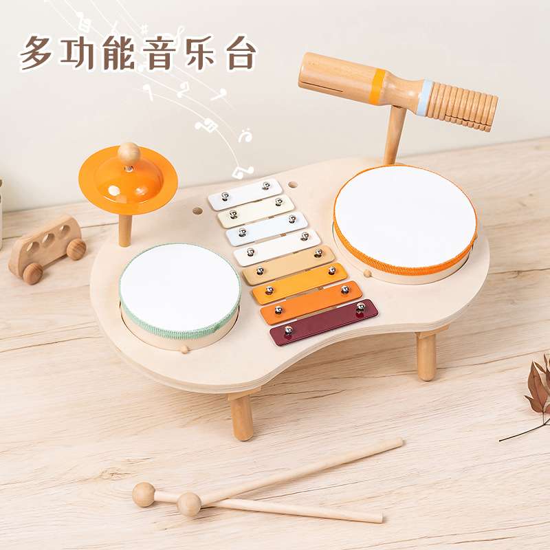 新品木质儿童多功能音乐台架子鼓敲琴奥尔夫打击乐器音乐玩具