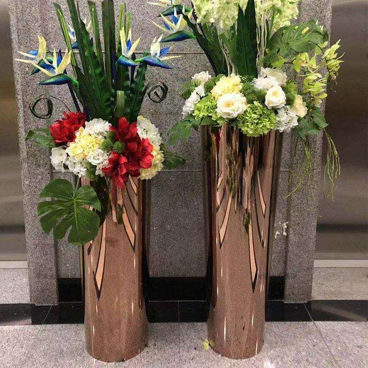 北欧电镀金属插花圆形花瓶花盆花插花器家居婚房摆件金色喜庆花器
