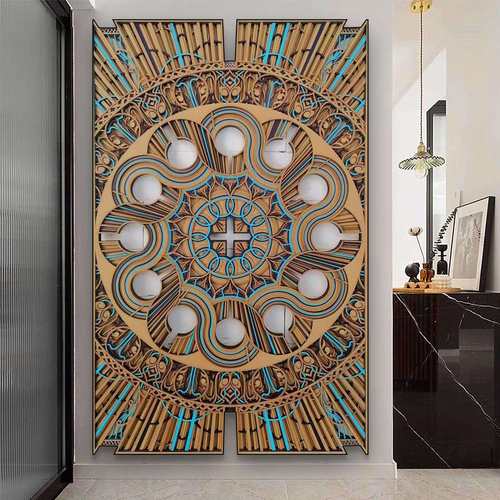 创意壁饰东南亚风方形墙面挂画家居软装立体工艺木制叠雕客厅摆件