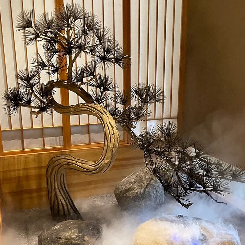 仿真迎客松罗汉松新中式松树盆景售楼处酒店景观绿植假树造景摆件