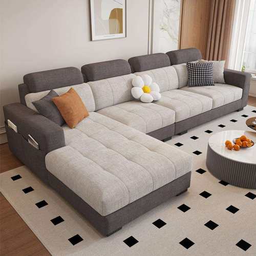 北欧沙发棉麻布艺双拼色简约现代轻奢客厅拆洗新款猫抓皮贵妃乳胶