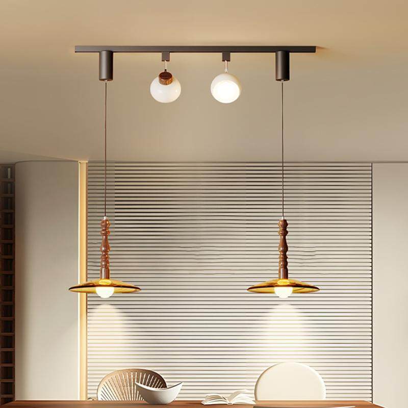 中古风餐厅可移位轨道玻璃吊灯复古法式岛台灯设计师吧台商铺吊灯