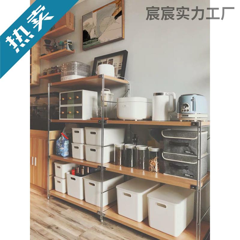 日式厨房铁艺置物架实木复古书架落地收纳货架多层隔板架子多