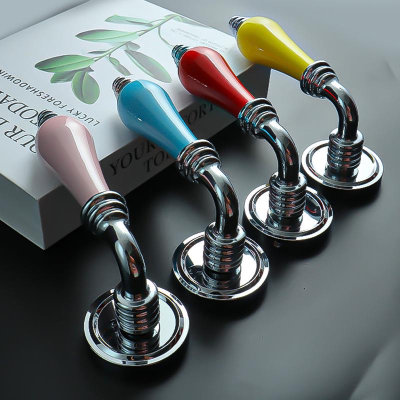 法式复古轻奢卧室门锁陶瓷通用型静音房门锁分体木门门把手