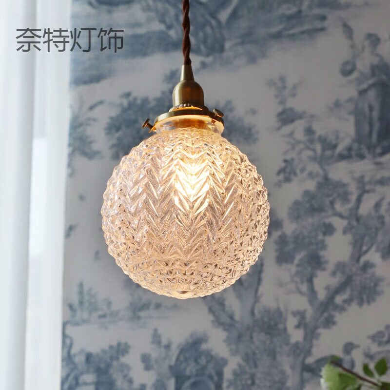 美式轻奢床头小吊灯  现代北欧过道吧台入户玻璃球罩全铜  小吊灯