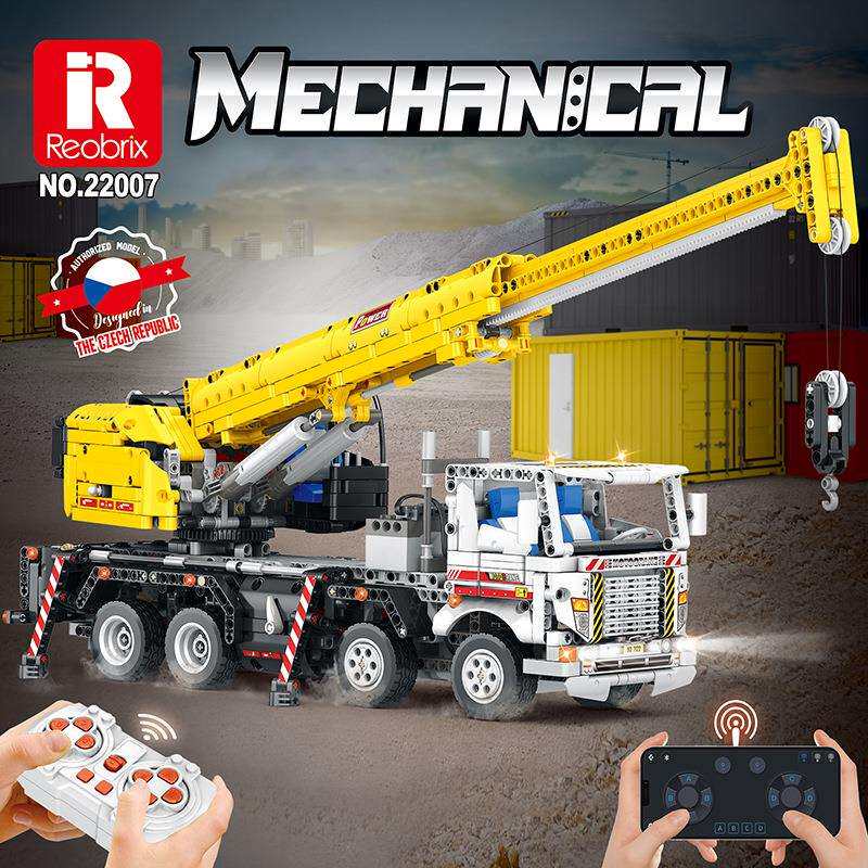 Reobrix22007科技遥控机械工程积木吊车拼装电动模型益智玩具