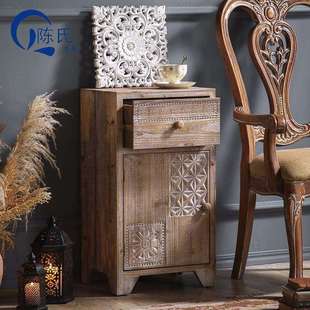 实木家具角柜新中式 家用墙角柜客厅边几储物柜门厅玄关柜单门斗柜