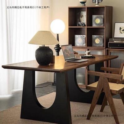 实木餐桌胡桃木色客厅大长书桌工作台大板餐书桌一体会议办公桌
