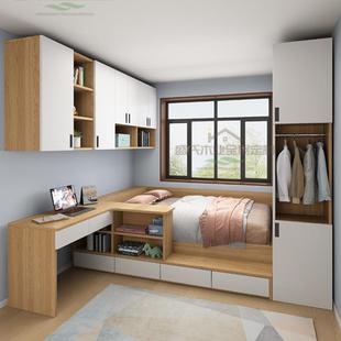 小户型床衣柜一体省空间高箱小卧室带书桌转角吊柜组合定制储物