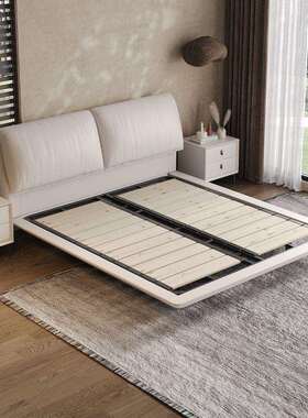 悬浮皮床极简大象耳朵现代简约皮艺主卧室婚床双人床1.8x2米带灯