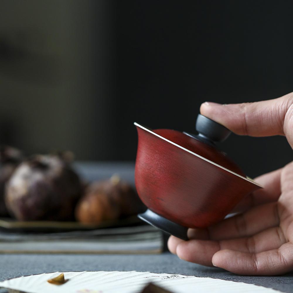 谌峰手作设计师款创意陶泥紫砂古朴盖碗仿古防烫设计二才泡茶碗