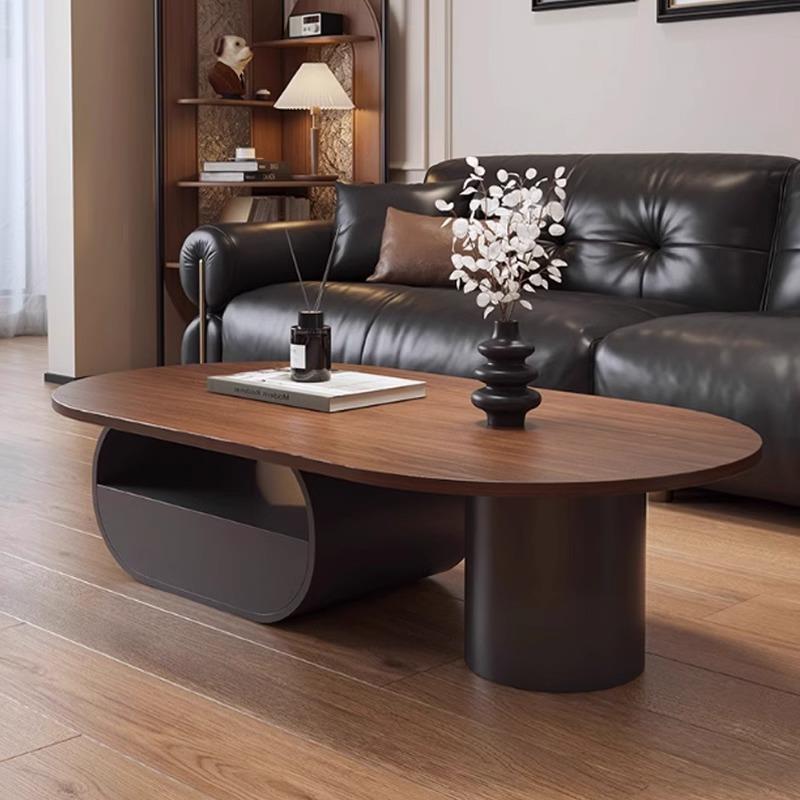 法式复古风实木茶几客厅家用大中小户型简约椭圆形带抽屉茶几桌子