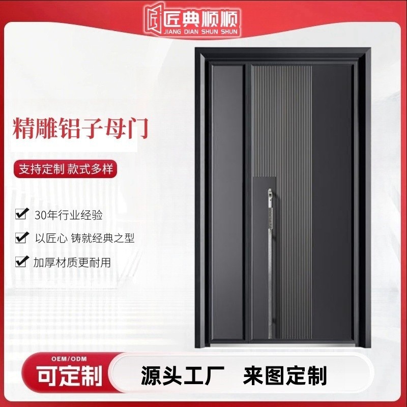 简约入户带指纹锁子母门防盗门入户门铸铝门楼房进户铁门现代简约