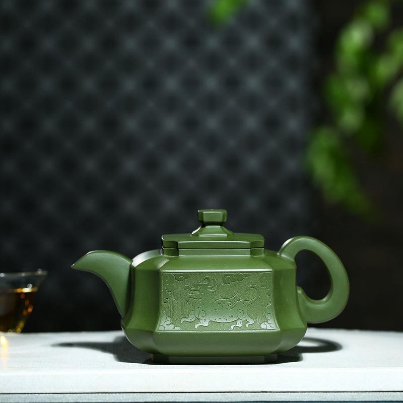 全手工紫砂茶壶四方狮韵紫砂壶家藏绿泥壶方正壶附持壶照