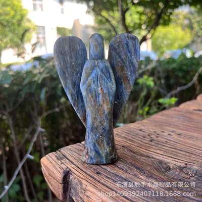 Kyanite天然水晶蓝晶原石雕刻站立天使创意摆件工艺品热销