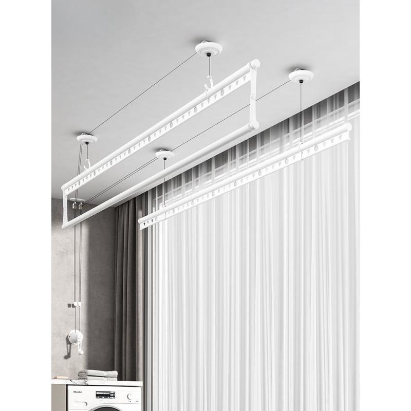 升降晾衣架阳台手摇三杆室内家用折叠凉挂被子室内顶装双杆照明