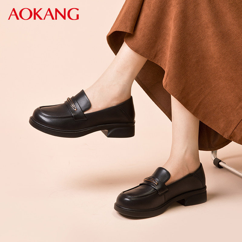 奥康2025春季新款牛皮女鞋低跟舒适乐福鞋一脚蹬懒人鞋英伦小皮鞋,女鞋,乐福鞋（豆豆鞋）,淘宝优惠券,粉丝福利购,淘宝优惠卷