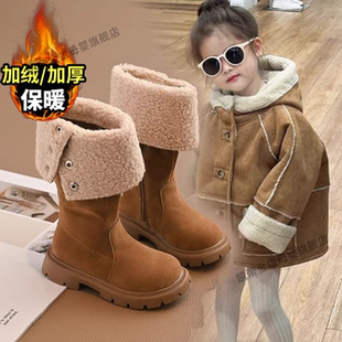 儿童冬季 羊羔毛过膝靴公主中筒靴软底绒面女童美拉德两穿靴子 新款