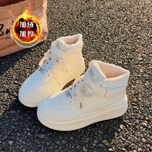 棉鞋女童冬季加绒高帮运动鞋2025爆款二棉小白鞋小码厚底增高板鞋