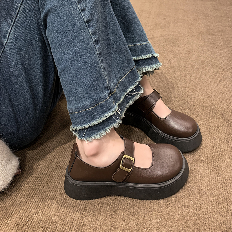 超火高级感包头女童皮鞋2025春夏新款增高厚底鞋勃肯玛丽珍小皮鞋