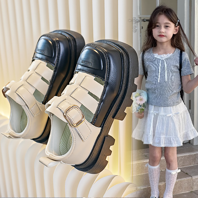 包头厚底凉鞋女童夏季外穿2025年新款小女孩透气百搭乐福小皮鞋