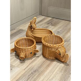 柳条篮子竹篮藤条大象猪头竹篮储物篮动物蛋手工托盘创意餐具