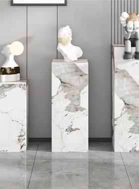 大理石雕塑底座摆台玄关岩板电视柜旁边落地客厅花架摆件底基座台