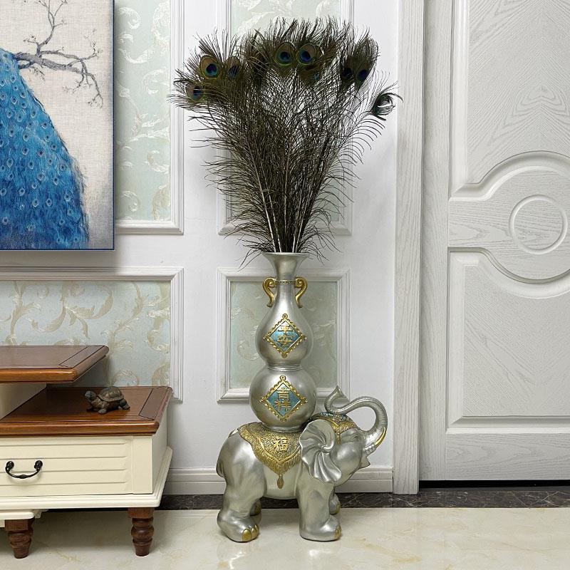 创意新中式招财大象客厅电视柜沙发旁落地大花瓶插花摆件乔迁礼品