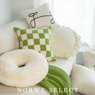 枕头斯堪的纳维亚风格简单绿色棋盘枕套可拆卸和可清洗客厅沙发垫