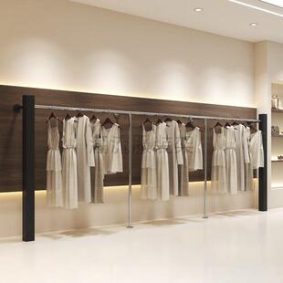 黑色服装展示架陈列架挂衣杆女装店货架男装方管亮面不锈钢上墙架