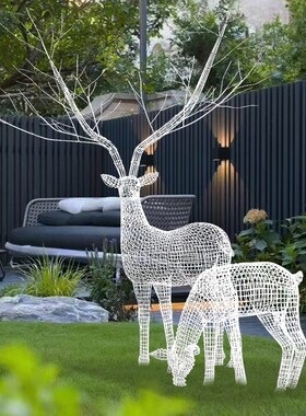 户外铁艺不锈钢镂空编制梅花鹿雕塑售楼部小区园林景观装饰摆件
