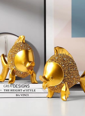 情侣富贵鱼工艺品摆件客厅书房办公玄关家居创意摆件节日高档礼品