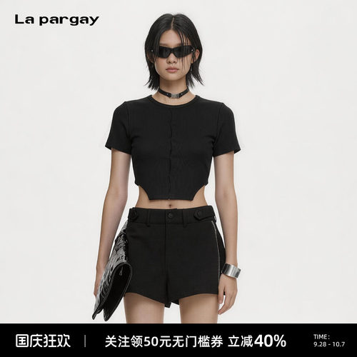 Lapargay辣妹风短款坑条T恤