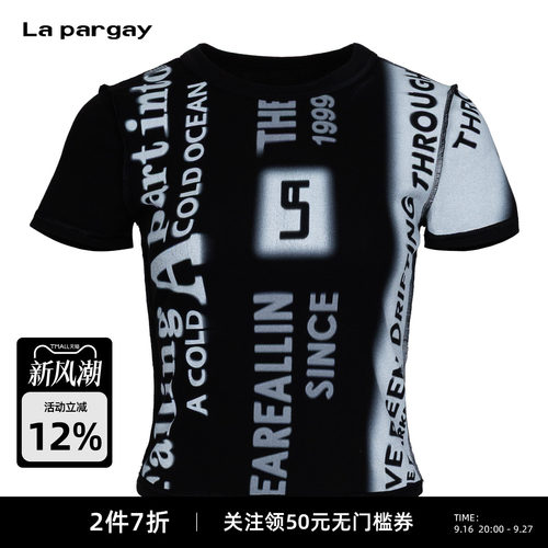 Lapargay美式满印修身露脐T恤