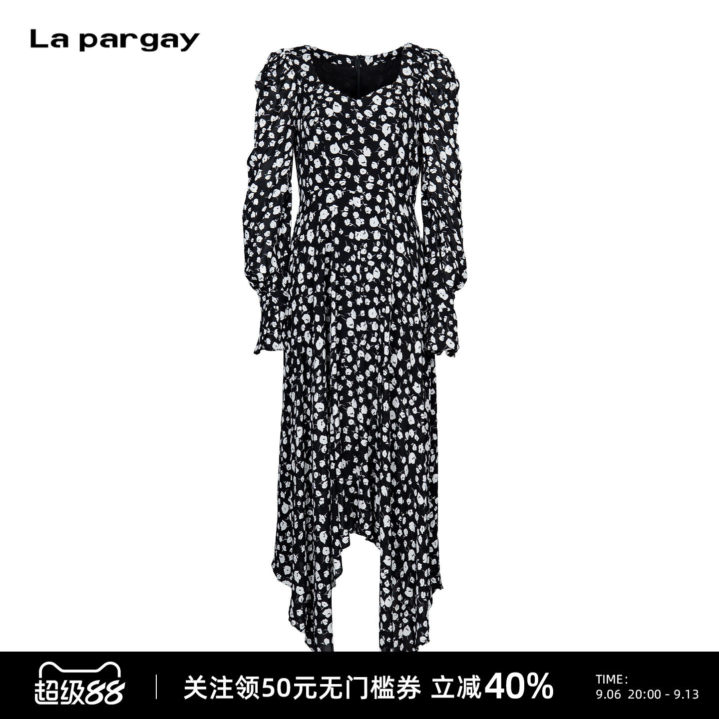 Lapargay复古淑女V领收腰连衣裙