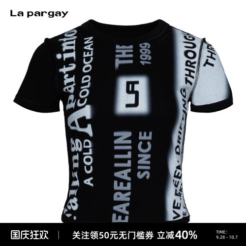 Lapargay美式满印修身露脐T恤