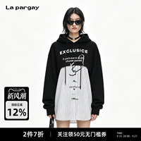 Lapargay假两件拼接连帽卫衣 叠穿条纹衬衫 打造层次感L72101911S